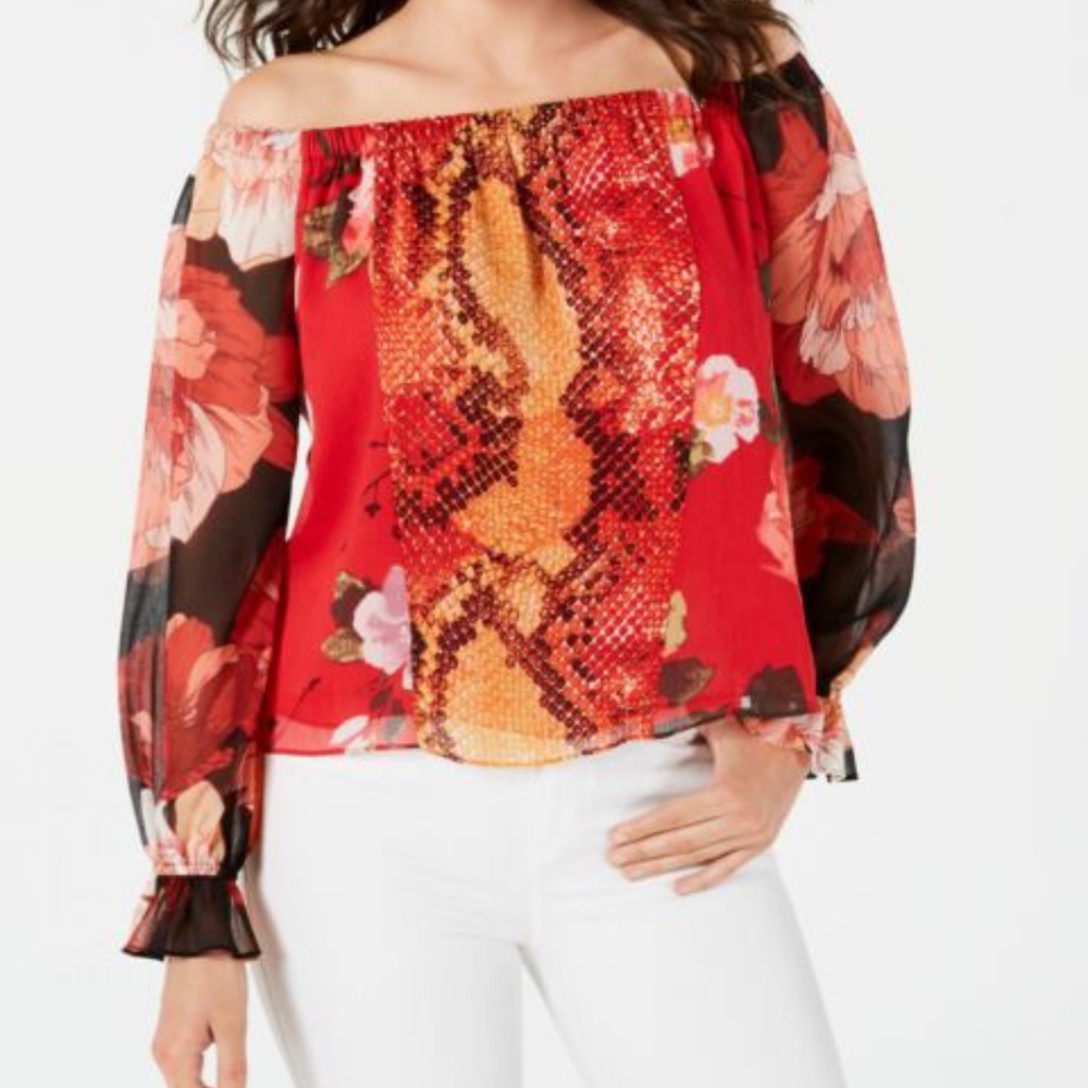 Beautiful Guess Floral Over the Shoulder Top